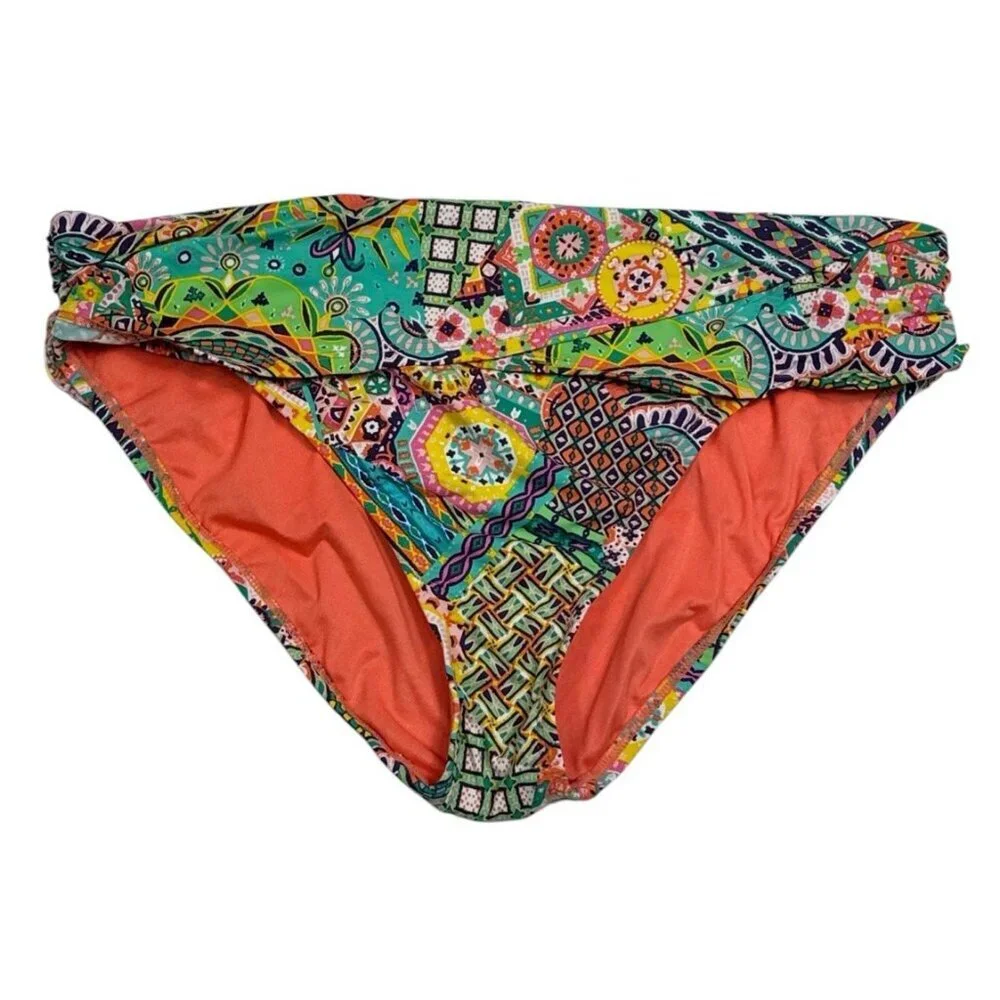 BLEU/Rod BEATTIE Women's‎ 12 Hipster Swim Bottom Blue Orange Multi Print NWT